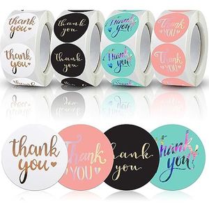 Bedank-stickers, 2000 stuks, bedankjes, rond, bedanketiketten, zelfklevend op rol, Thank You-stickers voor bakken, cadeauzakjes, envelop, verpakking (2,5 cm, meerkleurig)
