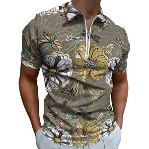Bloemen Vlinders Kolibries Heren Polo Shirt Golf Rits T-shirt Korte Mouw Casual Tee Spier Tops 5XL