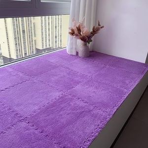 Zeyeo 50 Stuks 12 Inch Pluche In Elkaar Grijpende Zachte Schuimpuzzel Tapijtvierkanten - Tegels Voor De Woonkamer(Dark Purple)