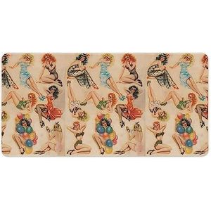 Retro Pinup Poster Meisjes Print Bureau Pad Protector Muismatten Kantoor Tafel Mat Grote Muismat Antislip Laptop Pad