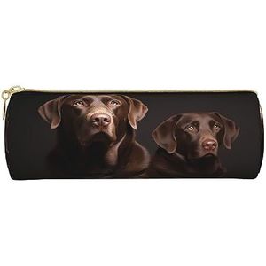 Kat poten Gedrukt Lederen Etui Pen Pouch Potlood Tas Cosmetische Make-up Tas Kantoor Opbergtas Voor Mannen Vrouwen, Bruine Labrador Retriever, Eén maat