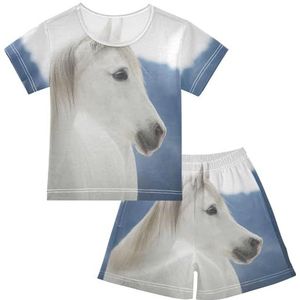 YOUJUNER Kinderpyjama set wit paard T-shirt met korte mouwen zomer nachtkleding pyjama lounge wear nachtkleding voor jongens meisjes kinderen, Meerkleurig, 6 jaar