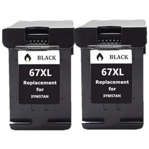 Inktcartridge for 67 ENVY 6052 6055 6058 Deskjet 1225 2732 printer(2Pack BK)