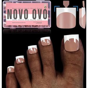 NOVO OVO Scherpe vierkante teennagels om op te plakken, bruin, roze, kunstteennagels, 15 maten, 240 stuks