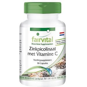 Fairvital | Zinkpicolinaat capsules met vitamine C - HOOG GEDOSEERD - VEGAN - 90 capsules zink picolinaat - met 15mg zink per capsule