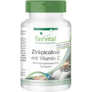 Fairvital | Zinkpicolinaat met vitamine C - 90 capsules - HOOGGEDOSEERD - 10 mg zink + 80 mg vitamine C per capsule - VEGAN