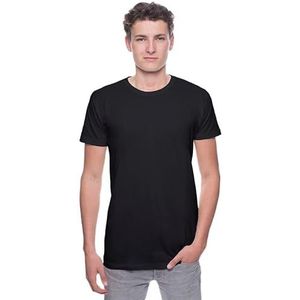 Logostar Longshirt heren korte mouwen - onderhemden & T-shirts extra lang - XS S M L XL XXL 3XL - T-shirt lang gesneden katoen met ronde hals - lange shirts zwart & wit, zwart / + 6 cm (B), XXL Tall