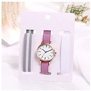 3pcs New Fashion Lady Holiday jurk horloge Suit Rose Gold Silver Clock Horloge Nylon Strap pols horloges for vrouwen (Color : 3)