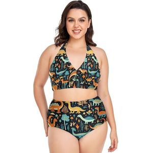 Baby Tropische Jungle Dinosaurus Vrouwen Bikini Sets Plus Size Badpak Twee Stukken Hoge Taille Strandkleding Meisjes Badpakken, Pop Fashon, XL