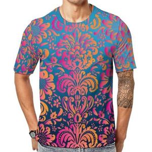 Floral Art T-shirt met korte mouwen voor heren ronde hals print casual T-shirt tops XL