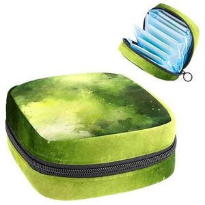 Opbergtas voor maandverband, abstracte aquarel groene textuur, draagbare maandzak, inlegkruisjes, tampons, maandverband, opberghouder voor vrouwen, school, kantoor