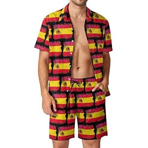 Grunge vlag Spanje Hawaiiaanse bijpassende set 2-delige outfits button down shirts en shorts voor strandvakantie