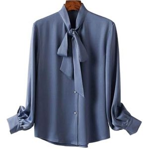 SDFGH Vlinderdasoverhemd Dames Fall White Flutter Tops Frans design blouse met stropdas en lange mouwen (Color : C, Size : M)