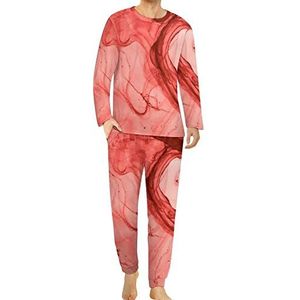 Rode Heldere Splash Comfortabele Heren Pyjama Set Ronde Hals Lange Mouw Loungewear met Zakken 5XL