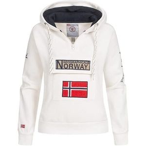 Geographical Norway GYMCLASS - Vrouwen Sweatshirt Hoody And Pockets Kangaroo Vrouwen Sweatshirt Lange Mouwen Sweater Winter Comfort - Hoodie Jacket Tops Sport Katoen (WIT 2XL - MAAT 5)