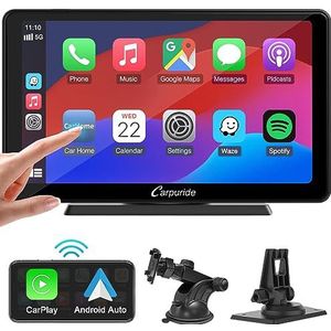 Carpuride C3 Draadloze Carplay & Android autoradio, draagbaar, 7 inch HD touchscreen, stereo ontvanger met AirPlay Link spiegels, bluetooth, navigatie, Siri, FM/AUX.