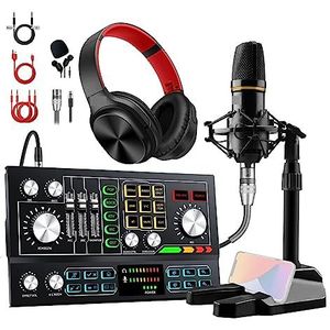 Complete podcastkit, Studio Sound Card Kit Interface Mixer met microfoon en hoofdtelefoon for live-uitzending