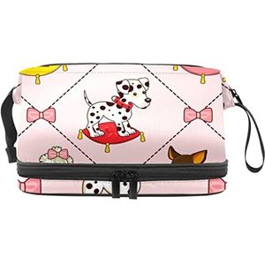 Dubbele Laag Cosmetische Tas Cartoon Hond Draagbare Make-up Tas Reizen Organizer Pouch Voor Vrouwen Meisjes Toiletries Tassen, Meerkleurig, 27x15x14 cm/10.6x5.9x5.5 in, Make-up zakje