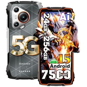 Blackview BL7000 Android 15 Téléphone Portable Incassable 5G, 24Go+256Go/SD-2To AI Telephone,6.78"" FHD+,50MP AI Caméra,7500mAh Smartphone Incassable Etanche, 4G&5G,NFC,OTG,GPS,2 ans de garantie,Orange