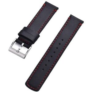 INEOUT Lederen Horlogeband 20mm 22mm Met Quick Release Horlogebanden Zwart Zilveren Gesp For Heren Horloges Accessoires (Color : Black Red(Silver), Size : 22mm)