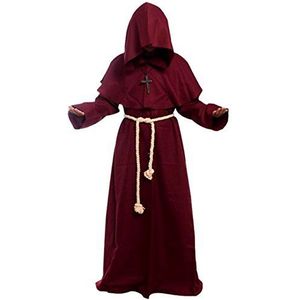 Amayar Friar Middeleeuwse monnik met capuchon, renaissance, priestergewaad, kostuum, cosplay, Bordeaux, XL