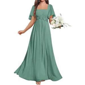 KURFACE Chiffon Moeder van de Bruid Jurken met Mouwen Kant Applique Flutter Mouw Bruidsmeisje Jurk Formele Jurk, Eucalyptus, 32