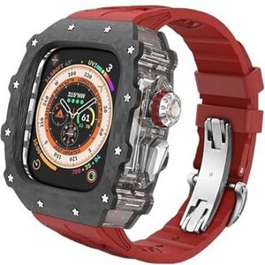 dayeer Koolstofvezel cover Fluororubber band Mod Kit voor Apple Watch Ultra2 Ultra, horlogeband met bezel Voor Iwatch Series9/8/7/6/5/4/se (Color : Reds, Size : 49mm for ultra2 ultra)
