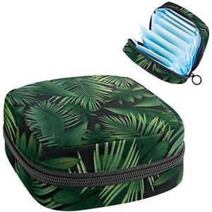 Periode Pouch Draagbare Tampon Opbergtas,Tampon Houder voor Portemonnee Vrouwelijke Product Organizer,Groene bladeren Bladerij Plant, Meerkleurig, 4.7x6.6x6.6 in/12x17x17 cm