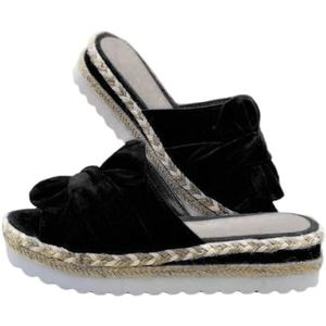 Iryreafer Reisschoenen dikke zool slippers dames zomer platform wig met strik decoratie kunstleer voering rubber ademend ontwerp, Zwart, 42 EU