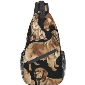 EdWal Grote Witte Haai Print Sling Rugzak Crossbody Tas, Borsttas Dagrugzak Cross Body Tas Voor Buiten Wandelen Reizen, Gouden Retrievers, Eén maat