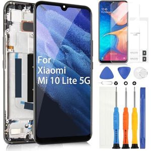 Amoled-beeldscherm voor Xiaomi Mi 10 Lite 5G M2002J9G M2002J9S XIG01 6,57 inch lcd-display, touchscreen, digitale assembly, vervanging met frame, reparatiegereedschapsset (ondersteuning vingerafdruk)