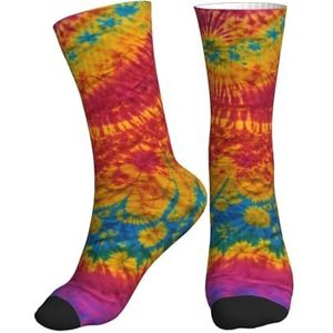 Jkkghll Tie Dye Hippies Print Mannen Vrouwen Mid-Tube Sport Sokken Ademend Atletisch Voor Running Fitness Dagelijks Dragen, 1 zwart, One size