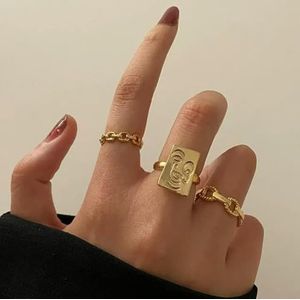 Vintage Koreaanse gouden zilveren kleur parel ringen Set sieraden voor meisjes vlinder holle hart Ring voor vrouwen - AR0057