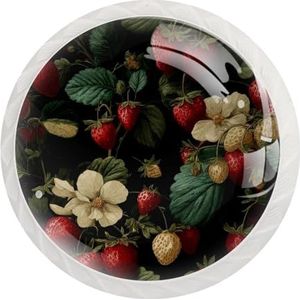 JAVENPROEQT Fruittuin van aardbeien bladeren en bloemen ronde kristallen lade dressoir knoppen set van 12, deur kast kast hardware knop met schroeven, thuiskantoor kinderkamer decor