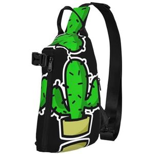 OdDdot Cartoon Giraffe Print Crossbody Sling Bag Voor Vrouwen Mannen, Borst Tas Dagrugzak Voor Reizen Sport, Cactus, Eén maat