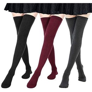 DRESHOW 3 Paar Dames Extra lang Casue Dames Kniekousen Overkniekousen Lange Gestreepte Sokken Thigh High Sokken Sportsokken