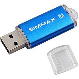 SIMMAX USB-sticks 1 stuks 64GB USB Flash Drive High Speed USB 2.0 Memory Stick 64GB blauw