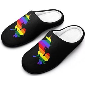 Gay Pride LGBT Eenhoorn katoenen pantoffels voor dames, traagschuim, antislip, huisschoenen, binnen en buiten