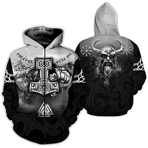 Vikings Tattoo sweatshirt voor heren, Noorse mythologie, 3D-print, hoodie, vintage, cardigan, jas met ritssluiting, # 1, XL