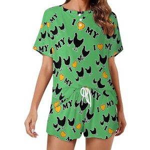 I Love My Chickens Zachte damespyjama met korte mouwen, loungewear met zakken, cadeau voor thuis, strand, M