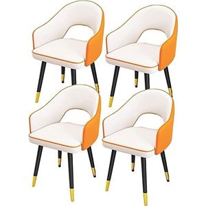 GEIRONV Eetkamerstoelen set van 4, hoge rugleuning gewatteerde zachte zitting woonkamer fauteuils waterdichte lederen keukenstoelen met koolstofstalen poten Eetstoelen (Color : White+yellow, Size :
