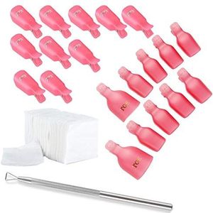 JZK 10 x nagelklem + 10 x teennagelclips + 200 x nagelpads + 1 x nagelriemschuiver, nagellakverwijderaar, clips voor acryl uv-gel polish remover wrap-gereedschap
