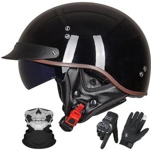 Vintage Motorhelm In Duitse Stijl, ECE 22.06 Goedgekeurd, Open Motorhelm, Retro Halve Helm met Zonneklep voor Volwassenen, Mannen en Vrouwen C-1,L (57-58cm)
