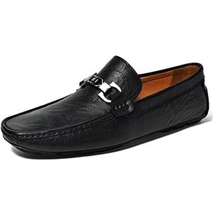 Heren Loafers Driving Mocassins Loafers Eenvoudig Leer Resistent Antislip Comfortabel Casual Slip On(Black,43 EU)