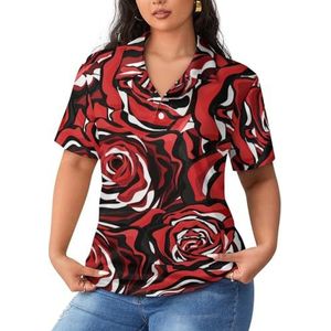 Roses in zwart-wit dames poloshirts met korte mouwen casual T-shirts met kraag golfshirts sport blouses tops XL