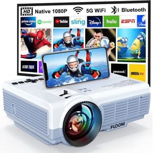 Projector met wifi en Bluetooth, FUDONI 5G WiFi Native 1080P Projector 14000L 4K ondersteund, draagbare film buitenprojector voor thuisbioscoop, compatibel met