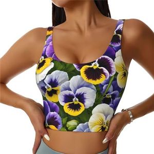 GFXEDSAH Yoga-beha's met blauwe bloemenprint, trainingstop met ingebouwde beha, stijlvol racerback ontwerp met gewatteerd comfort, Zwart, S