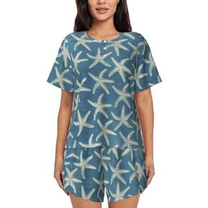 RIVETECH Starfish Coastal Wool Print Dames Pyjama Set met korte mouwen - Comfortabele korte sets, mouwen nachtkleding met zakken, Zwart, L