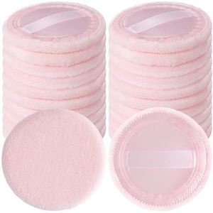 HINZIC Set van 25 ronde poederdonsjes van 60 mm voor foundation, make-up applicators, zachte katoenen huidvriendelijke gezichtspoederspons velours velet puffs pads voor crème cosmetica - roze