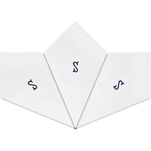 Warwick & Vance 3 Pack van Heren/Heren Witte Satijn Omzoomde Zakdoeken Met Blauw Geborduurde Initialen, S, 40cm x 40cm